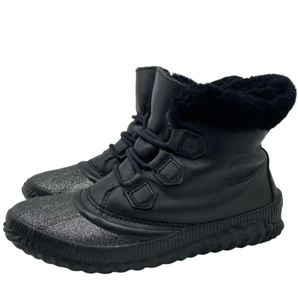 Sorel Womens Shoes Out N About Boots Sz 8 Black Leather Winter Waterproof Ankle